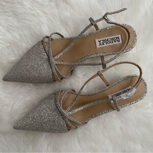 New! Badgley Mischka Silver Glitter Kitten Heels